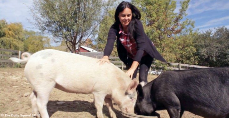 Tracey Stewart with adopted pigs Anna & Maybelle